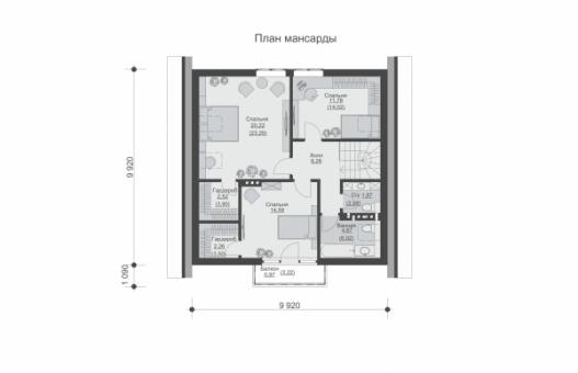 Одноэтажный дом с мансардой, кабинетом и тремя спальнями