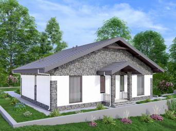 Одноэтажный дом с террасой, крыльцом и четырьмя спальнями